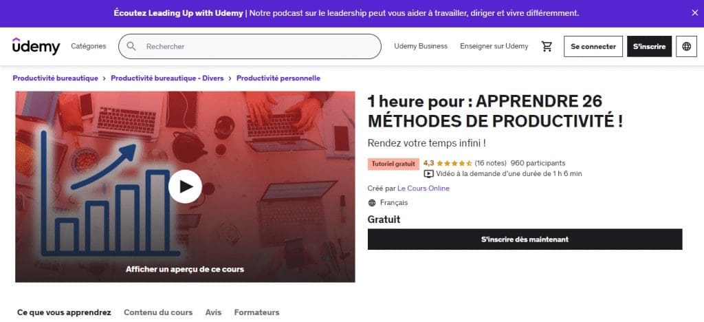Udemy Formation Gestion du temps