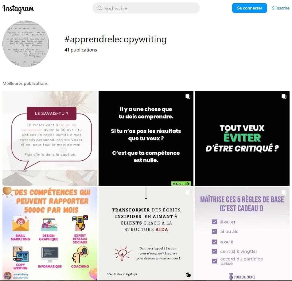 Quelles sont les meilleures ressources gratuites pour apprendre le copywriting ? 7 Instagram