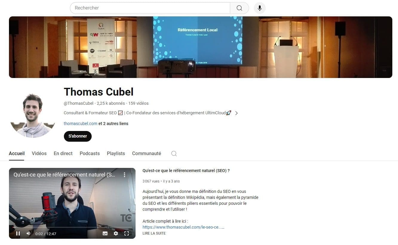 Quelles sont les meilleures chaînes Youtube pour apprendre le SEO? 4 Thomas Cubel