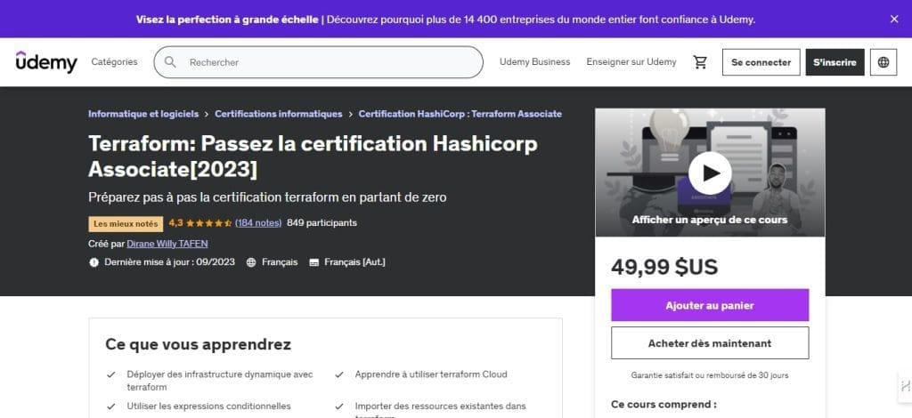 Les 4 Meilleures Formations pour la Certification Terraform en 2026 2 Udemy Formations pour la certification Terraform