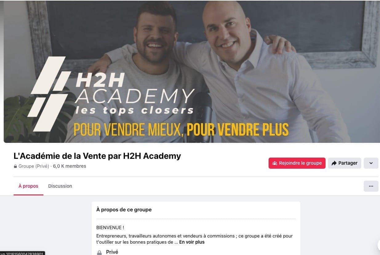 groupe facebook LAcademie de la Vente par H2H Academy Grande