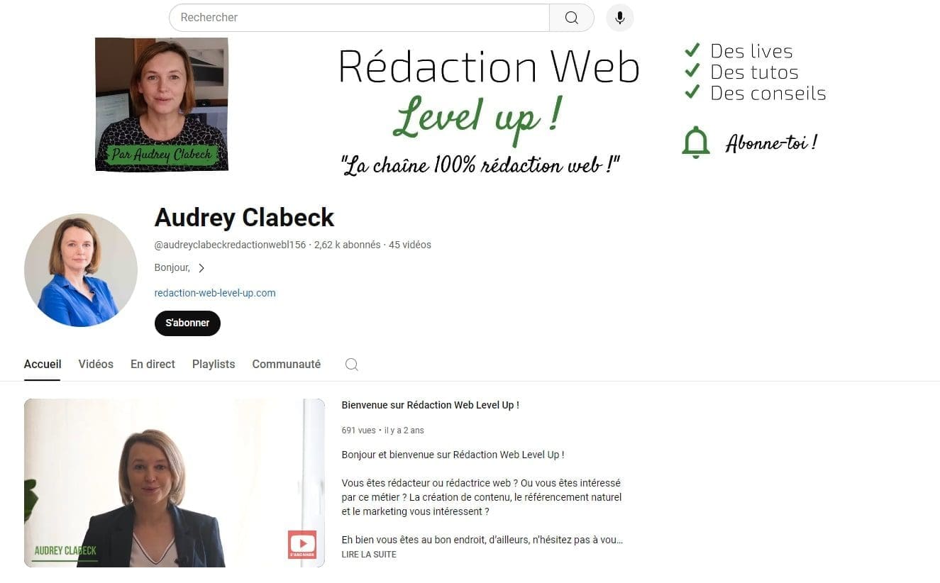 5 chaînes Youtube pour apprendre à Rédiger du contenu 3 Audrey Clabeck