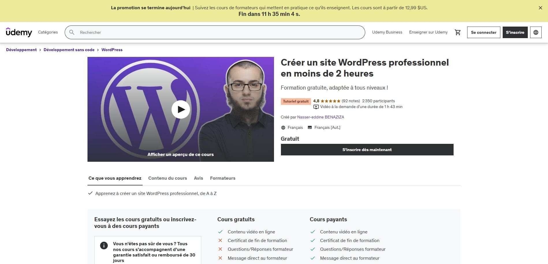 Creer un site WordPress professionnel en moins de 2 heures de Udemy