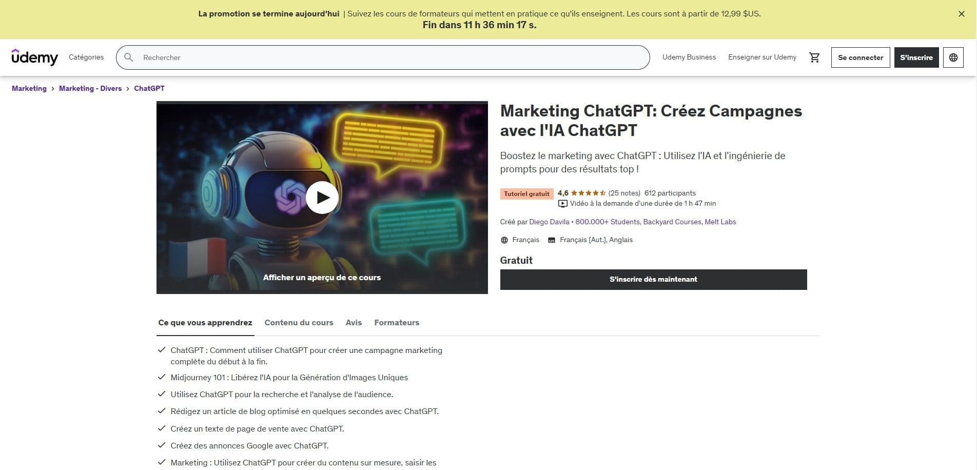 Marketing ChatGPT Creez Campagnes avec lIA ChatGPT de Udemy