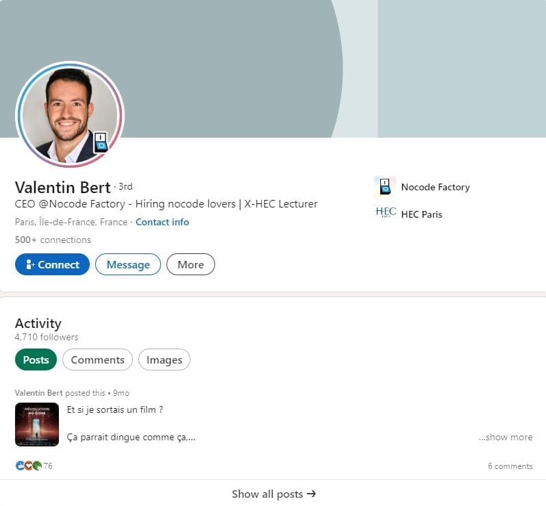 Qui sont les experts et influenceurs dans le No Code à suivre en France ? 2 Valentin Bert