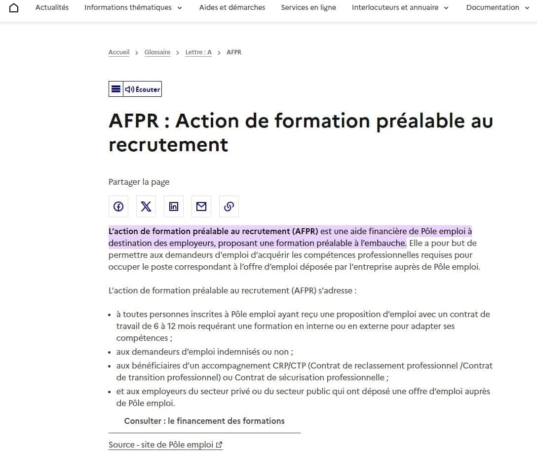 Qu'est-ce que l'AFPR ? (Financement de l'Action de Formation Préalable au Recrutement) 1 AFPR
