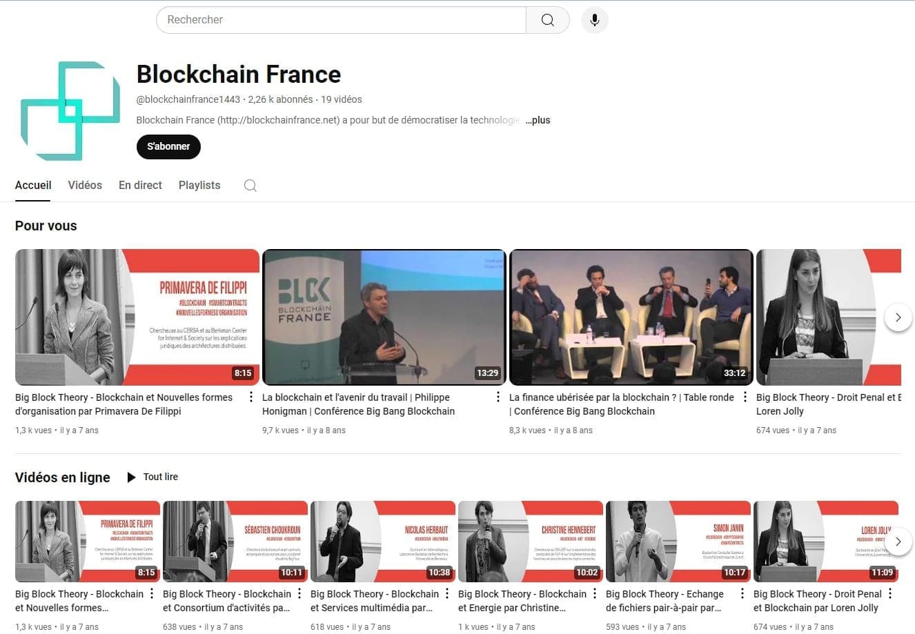 Blockchain France chaine youtube