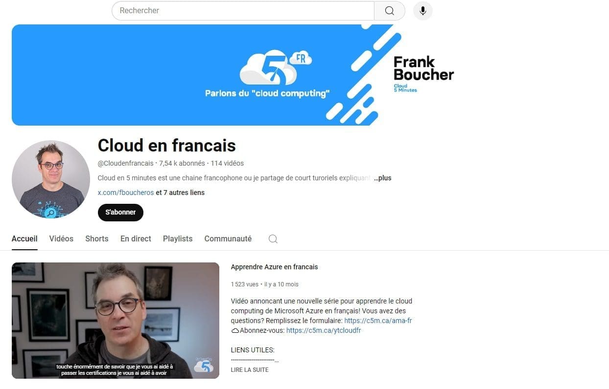 7 chaînes YouTube pour maîtriser le Cloud Computing 1 Cloud en francais – Lapprentissage du cloud computing en langue francaise
