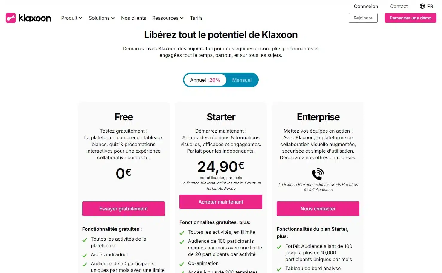 Klaxoon La plateforme collaborative tout en un pour des reunions productives et engageantes Tarifs