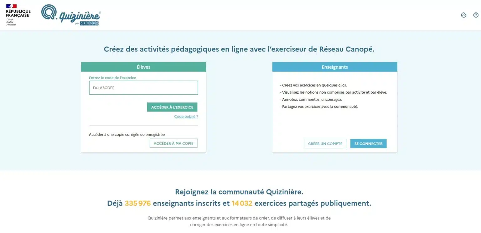 Quiziniere La plateforme gratuite pour creer et partager des exercices en ligne