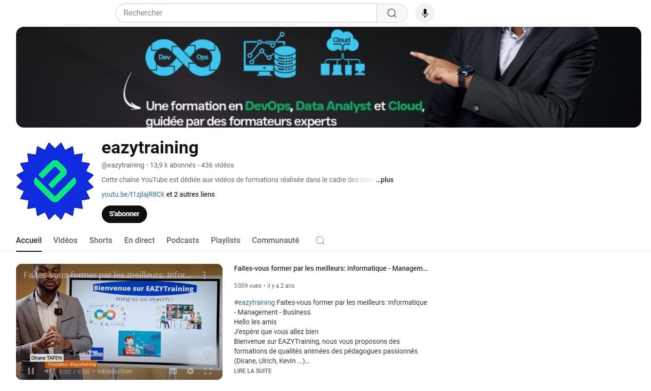 7 chaînes YouTube pour maîtriser le Cloud Computing 6 eazytraining – Cloud computing et DevOps en francais