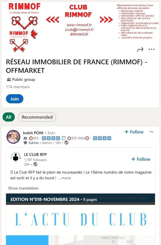 7 Communautés à rejoindre pour mieux se former à l'immobilier 5 RESEAU IMMOBILIER DE FRANCE RIMMOF – OFFMARKET