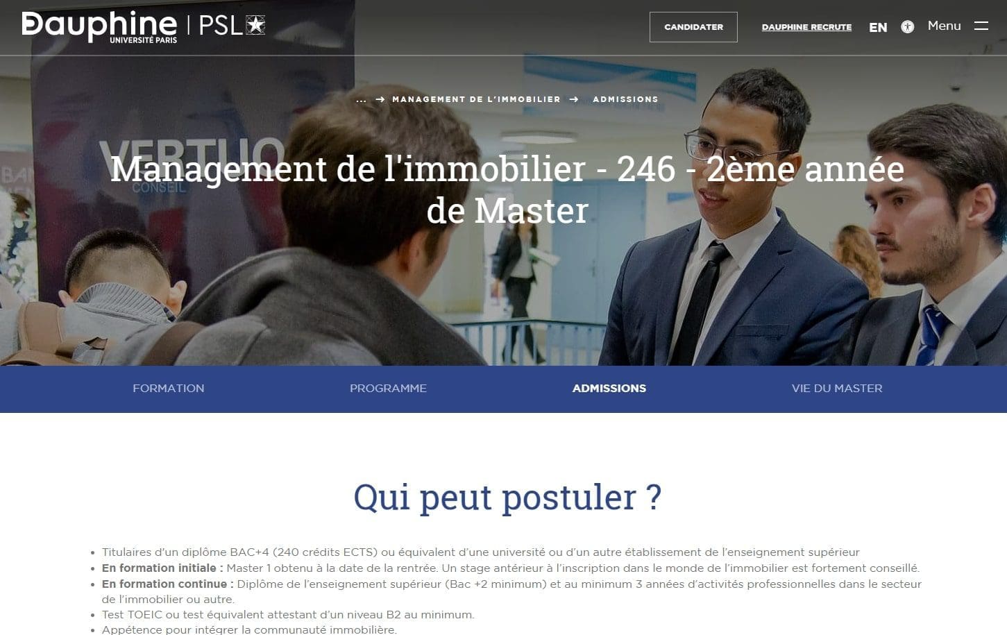 10 écoles ou se former à l'immobilier en France 2 Universite Paris Dauphine – Master 246 Management de limmobilier