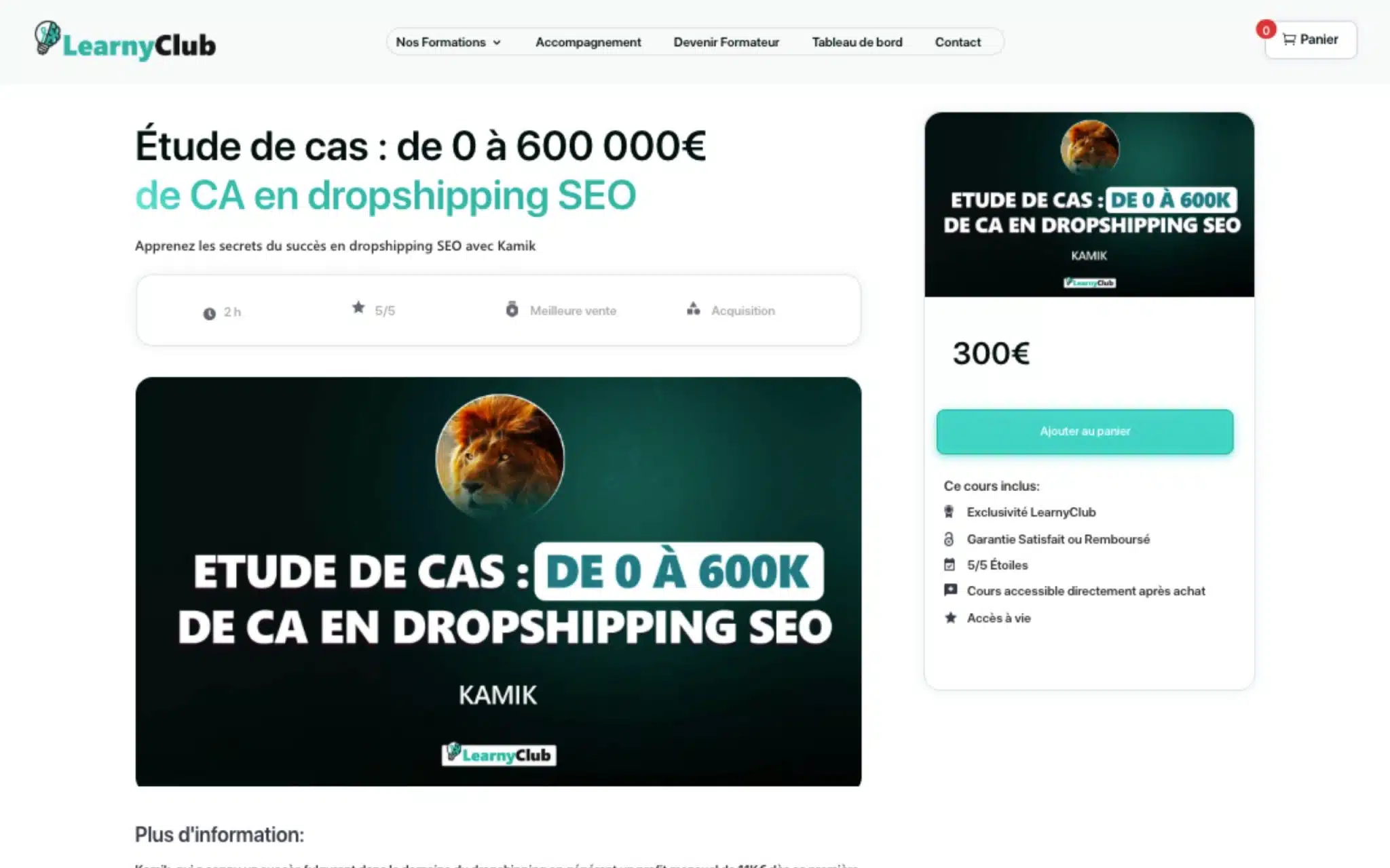 Formation Ătude de cas : de 0 Ă 600 000⏠de CA en dropshipping SEO - LearnyClub