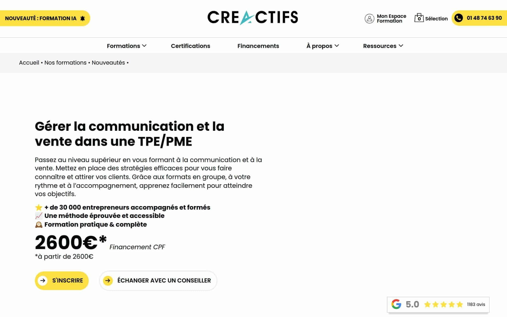 Formation Gérer la communication et la vente dans une TPE/PME - CréActifs