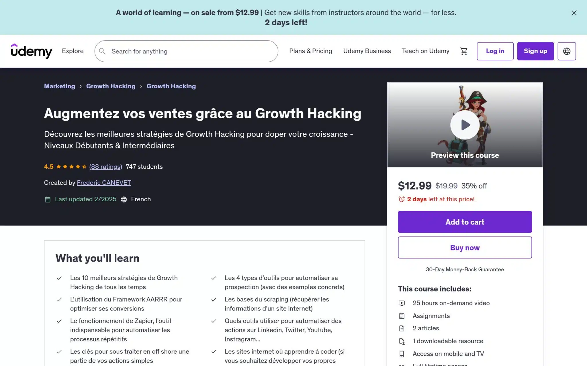 Augmentez vos ventes grâce au Growth Hacking - Udemy