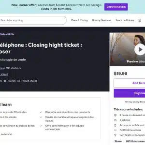 Vente au téléphone : Closing hight ticket : devenir closer - Udemy