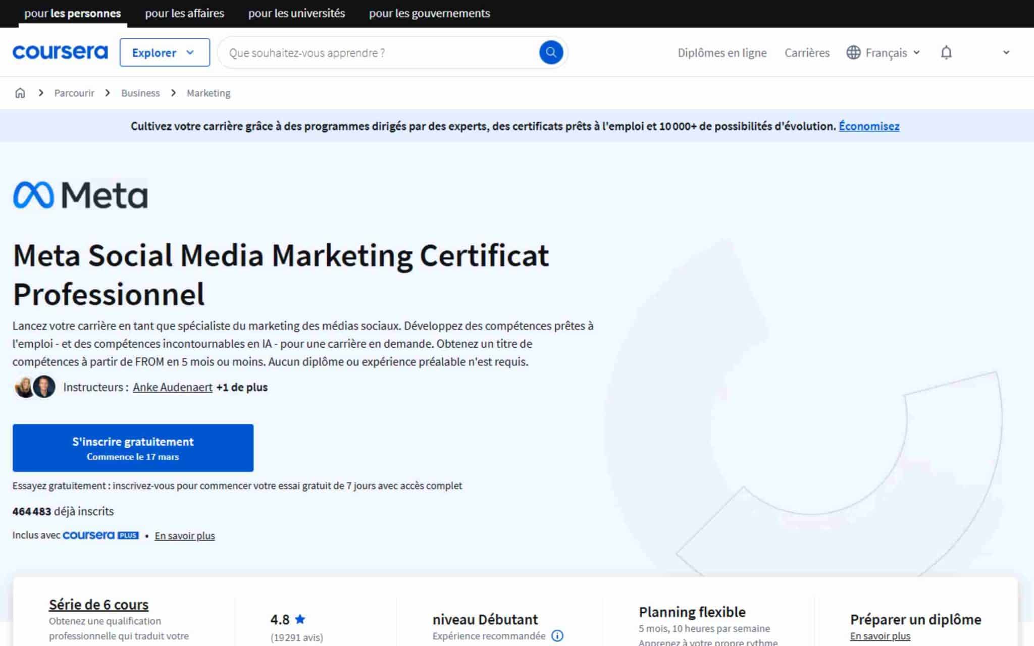 Meta Social Media Marketing Certificat Professionnel - Coursera