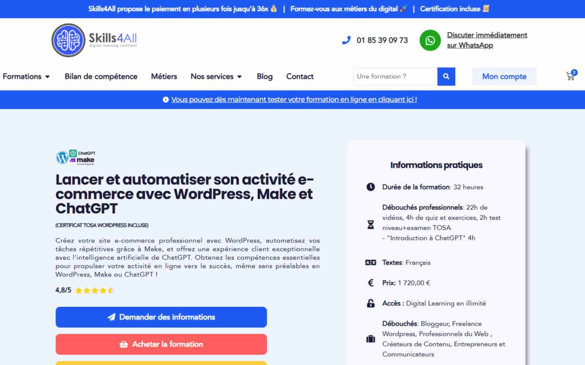 Formation Lancer et automatiser son activité e-commerce avec WordPress, Make et ChatGPT - Skills4All