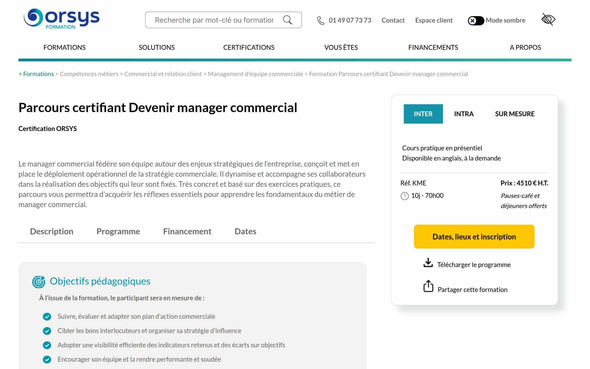 Parcours certifiant Devenir manager commercial - Orsys