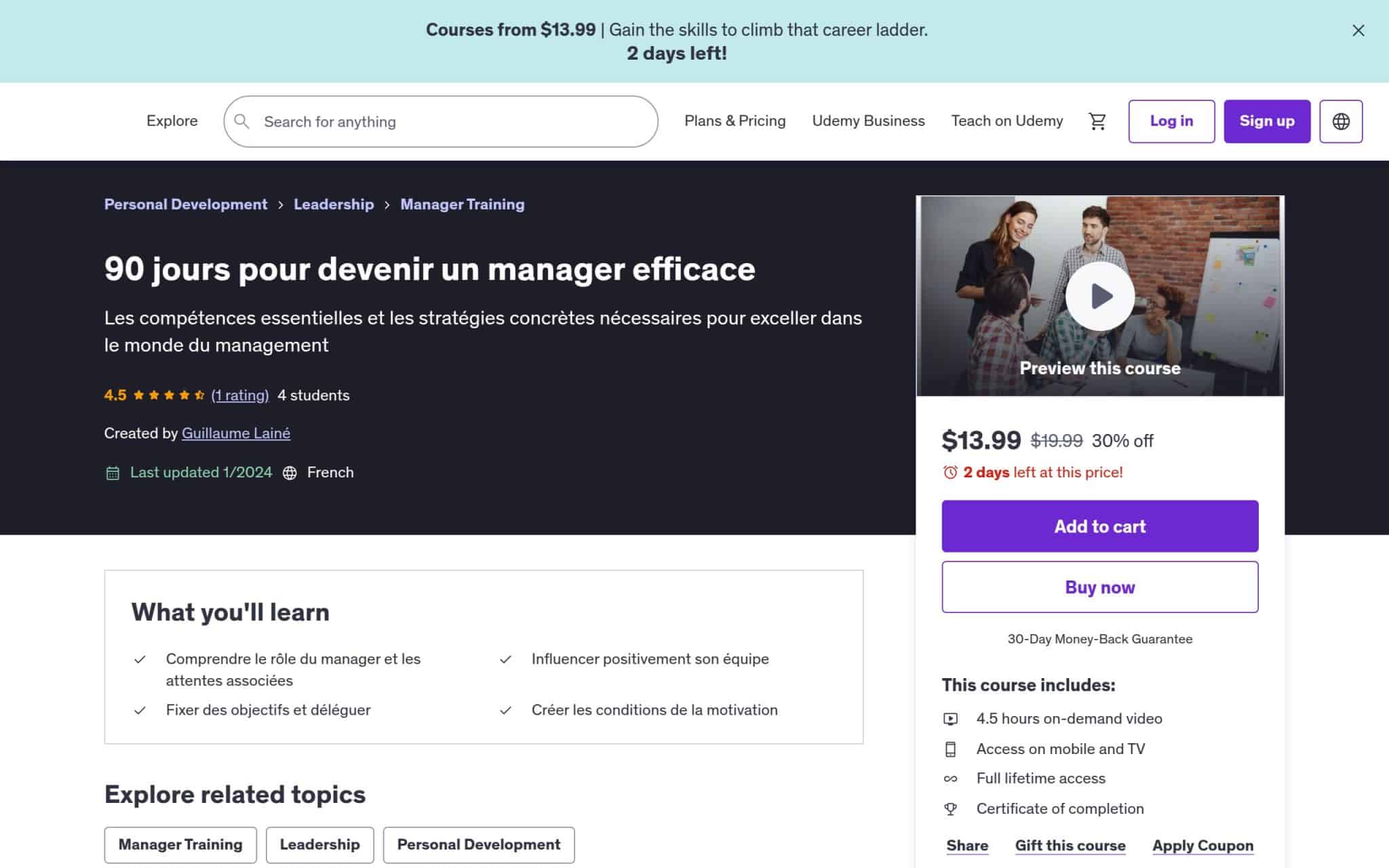 90 jours pour devenir un manager efficace - Udemy