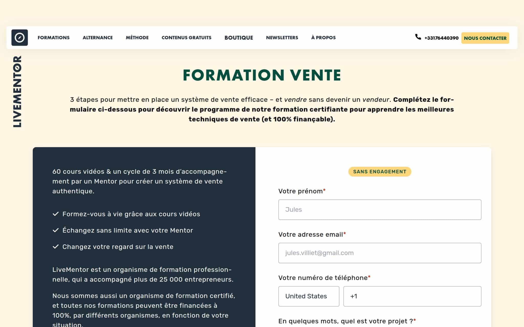 Formation Vente - Livementor