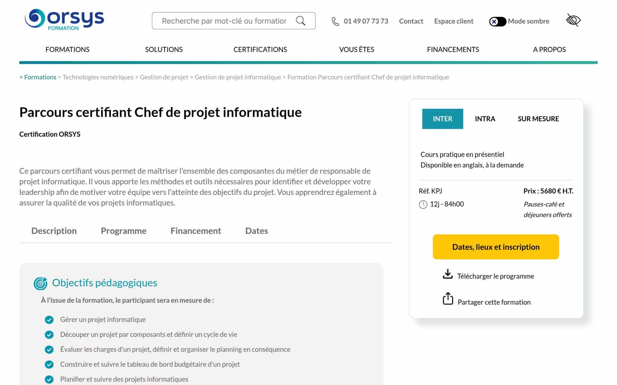 Parcours certifiant Chef de projet informatique - Orsys