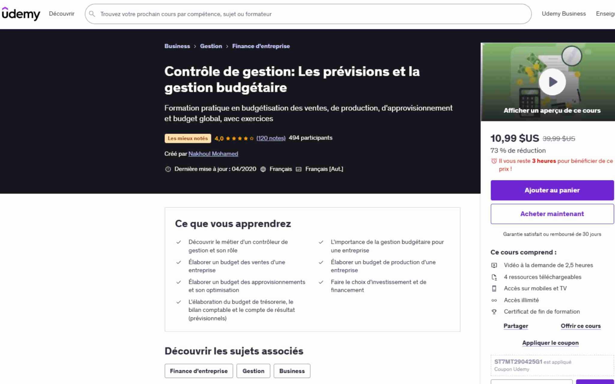 Contrôle de gestion: Les prévisions et la gestion budgétaire - Udemy