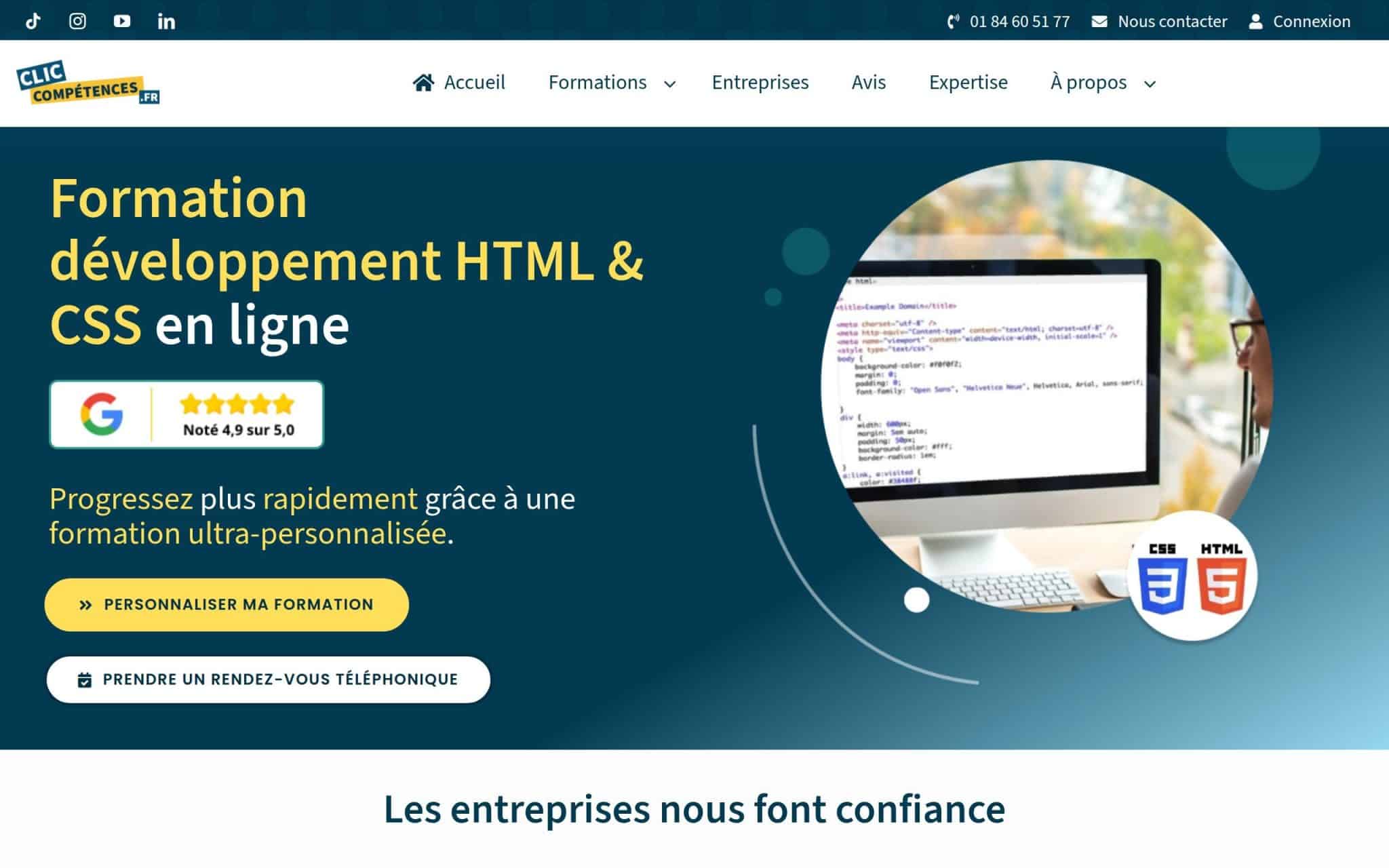 Formation développement HTML & CSS en ligne - Clic Compétences