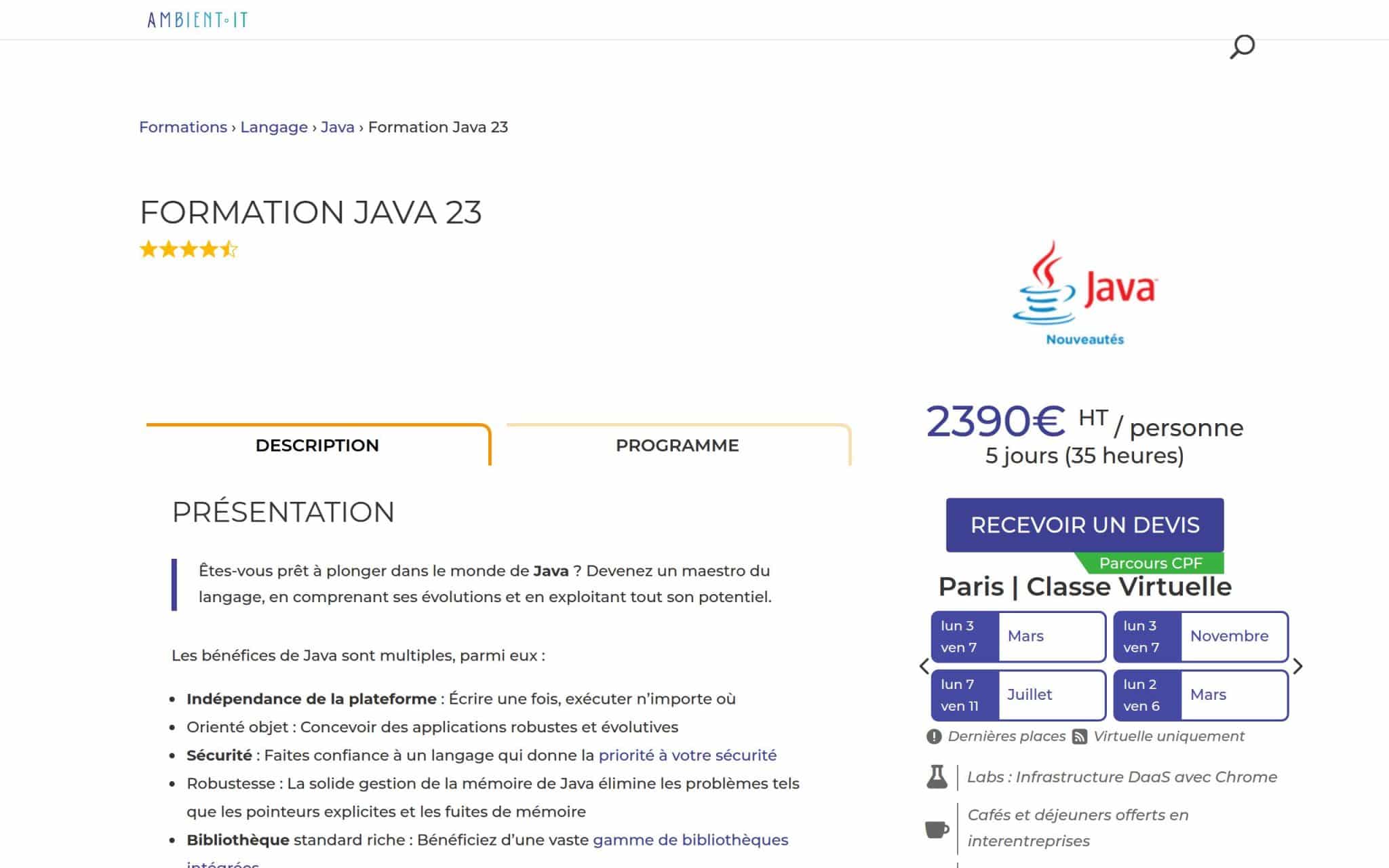 Formation Java 23 : Mise à niveau - Ambient IT