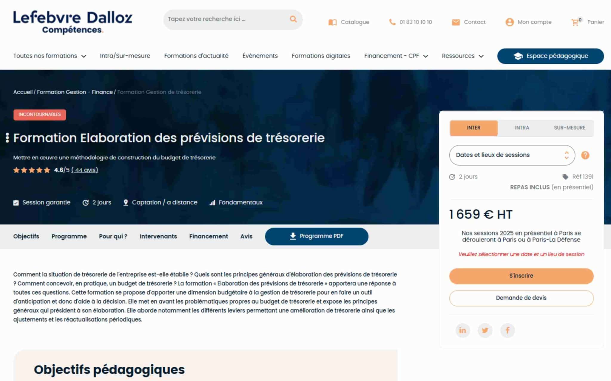 Formation Elaboration des prévisions de trésorerie - Lefebvre Dalloz Compétences