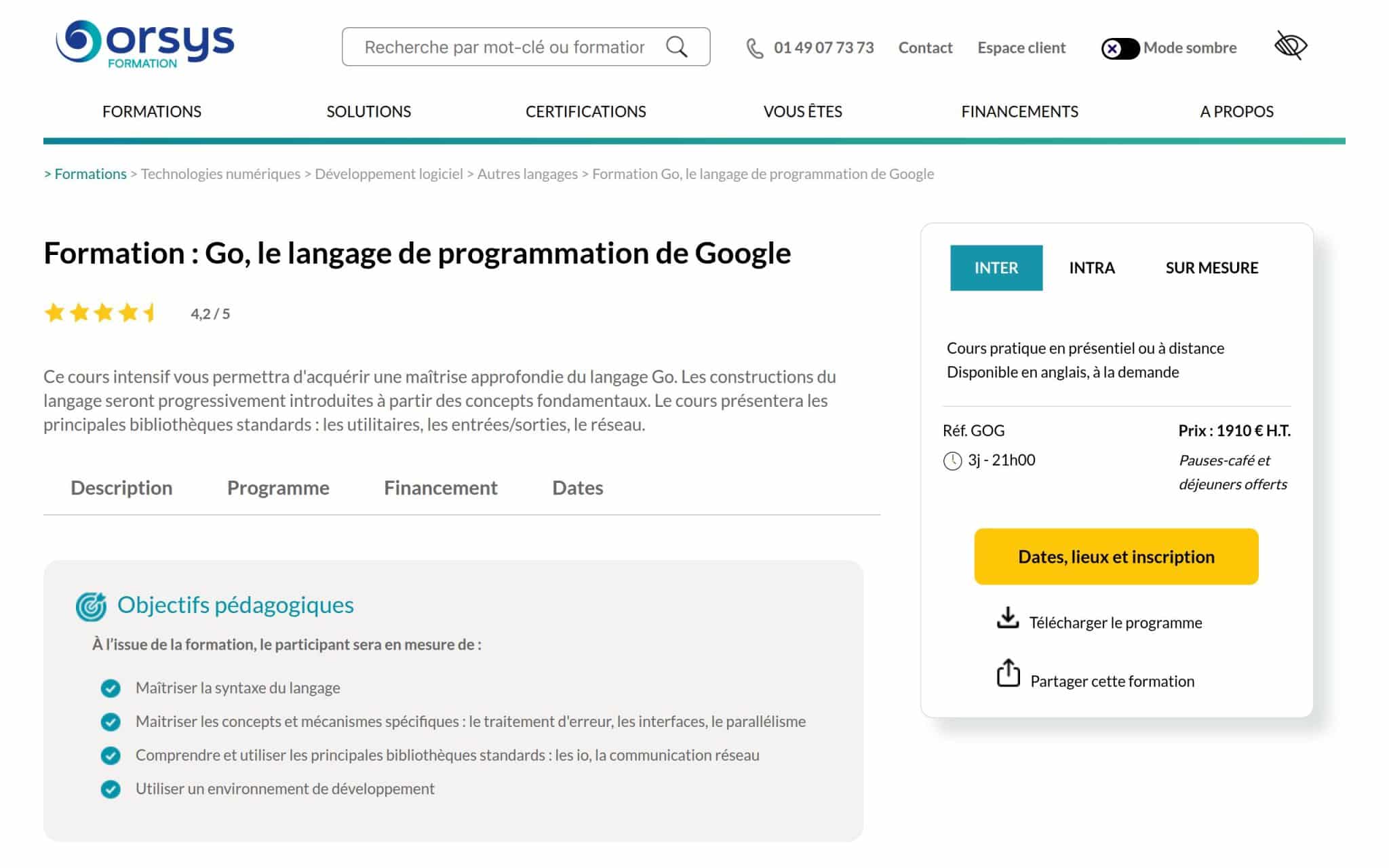Formation : Go, le langage de programmation de Google - Orsys