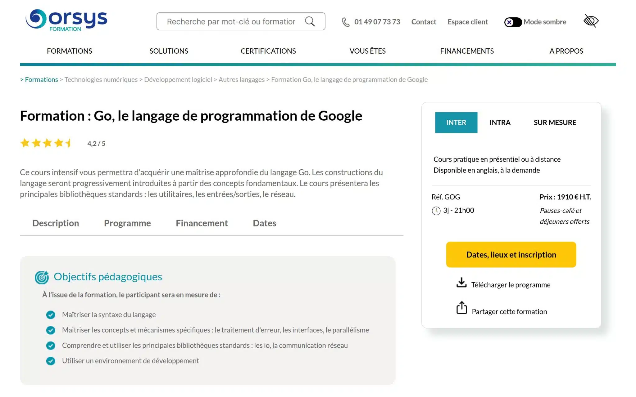Formation : Go, le langage de programmation de Google - Orsys