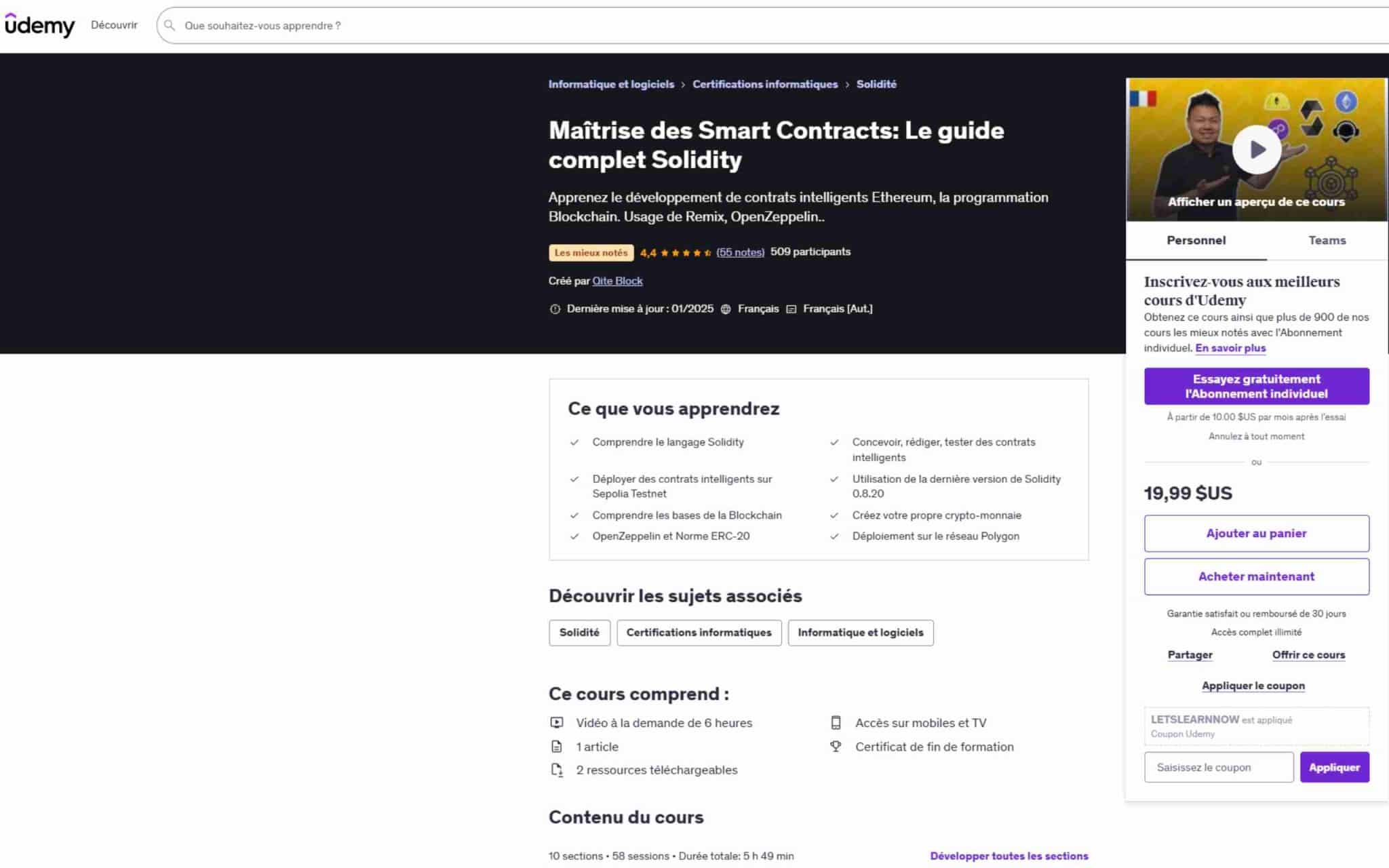 Maîtrise des Smart Contracts: Le guide complet Solidity - Udemy