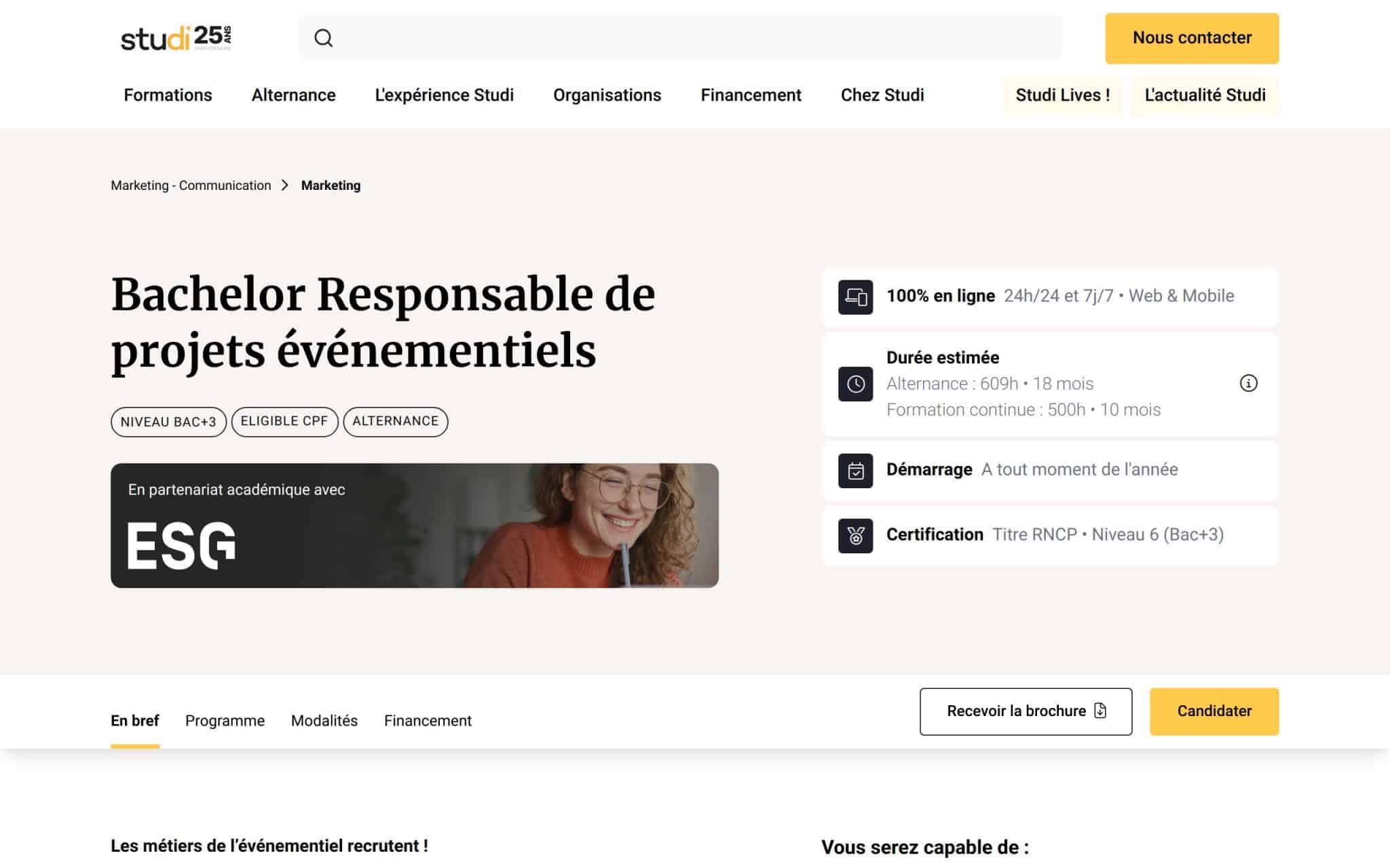 Bachelor Responsable de projets événementiels - Studi