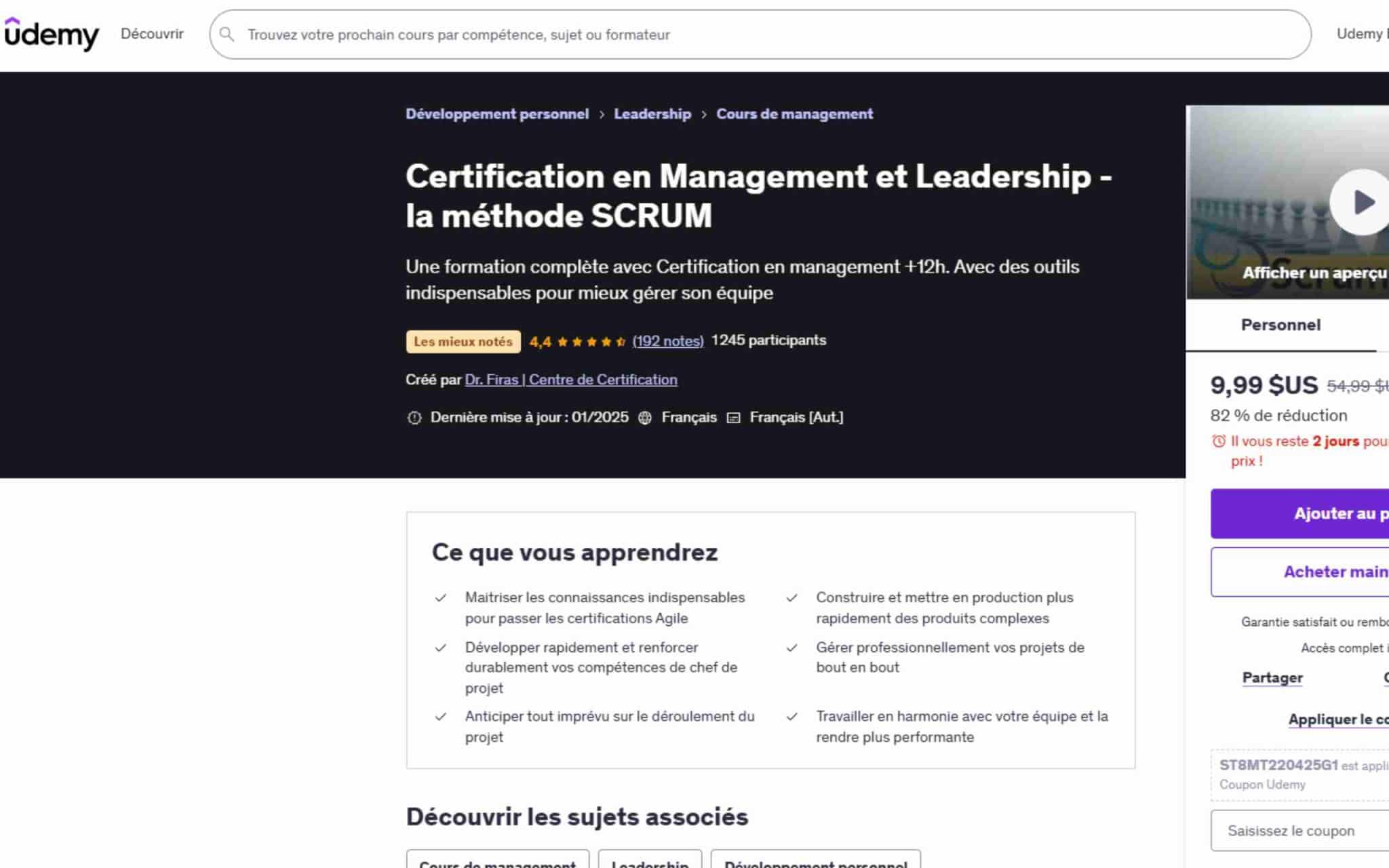 Certification en Management et Leadership - Udemy