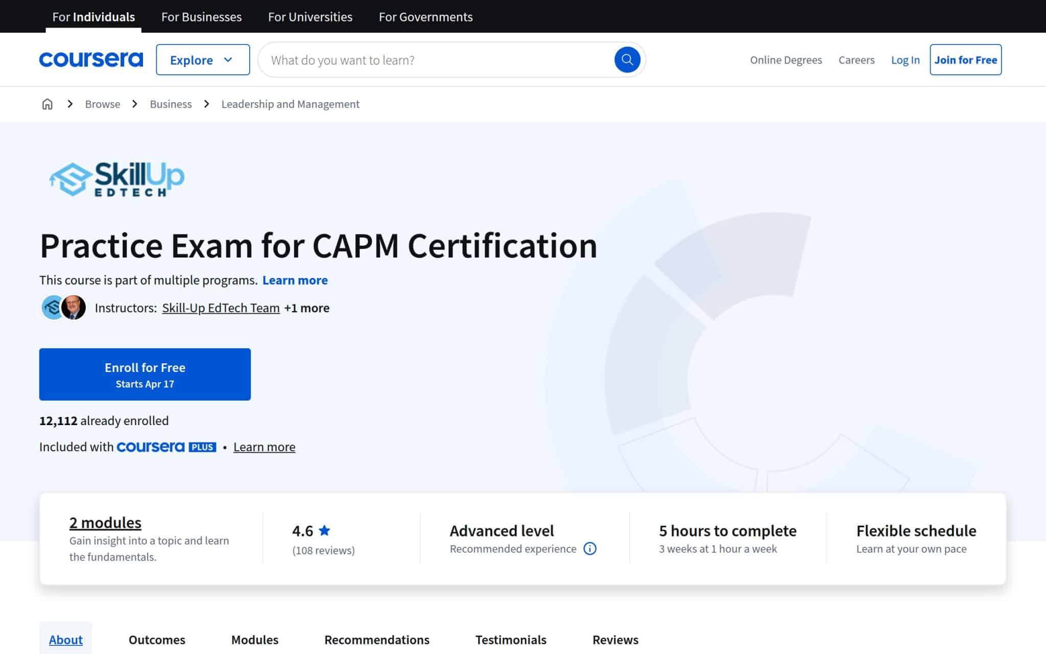 Examen pratique pour la certification CAPM - Coursera