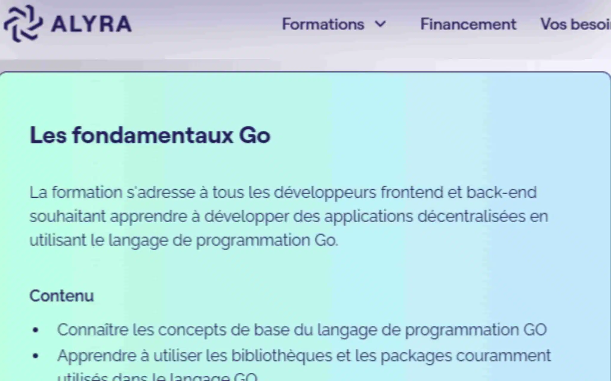 Formation Les fondamentaux Go - Alyra