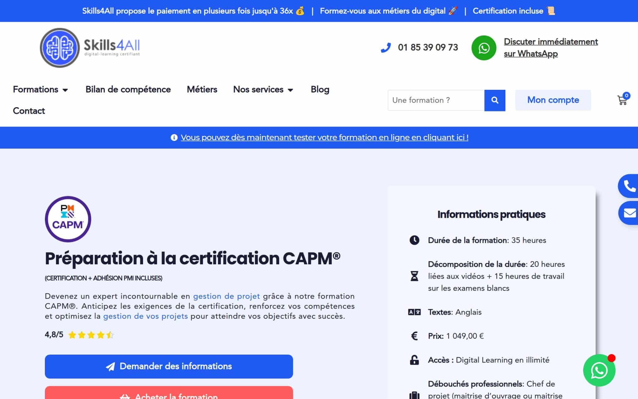 Préparation à la certification CAPM - Skills4All