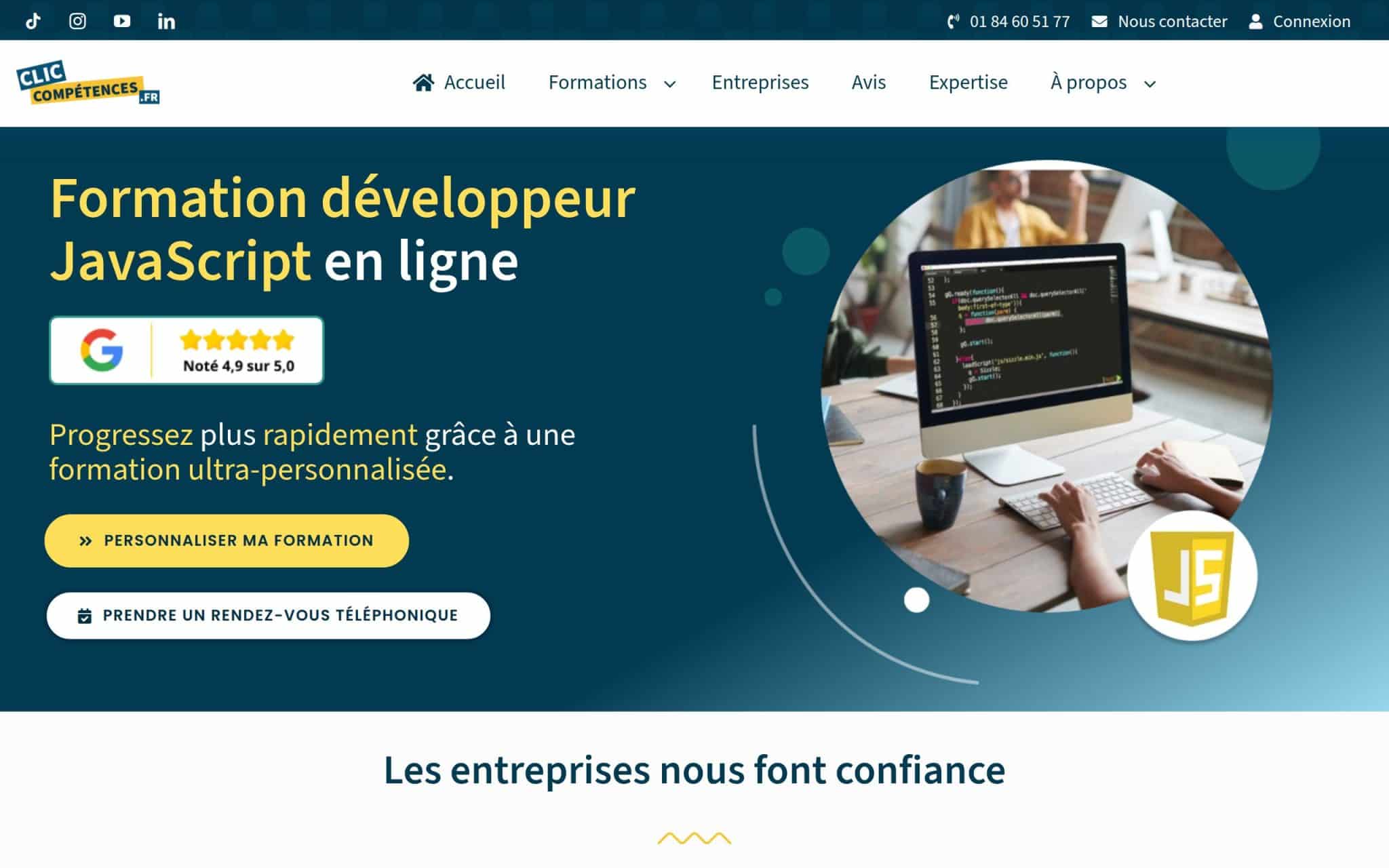 Formation développeur JavaScript en ligne - Clic Compétences