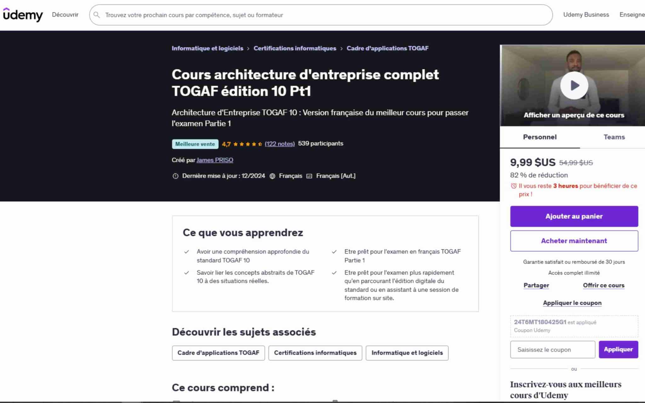 Cours architecture d'entreprise complet TOGAF - Udemy