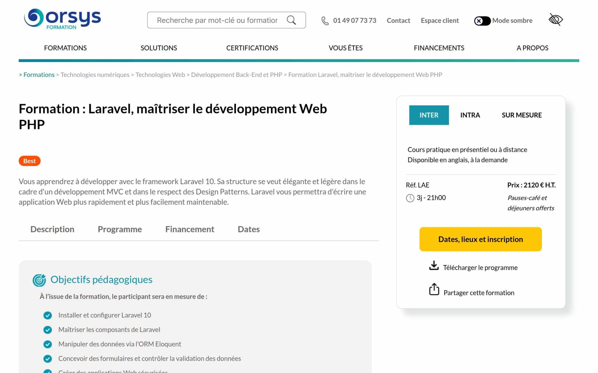 Formation : Laravel, maîtriser le développement Web PHP - Orsys
