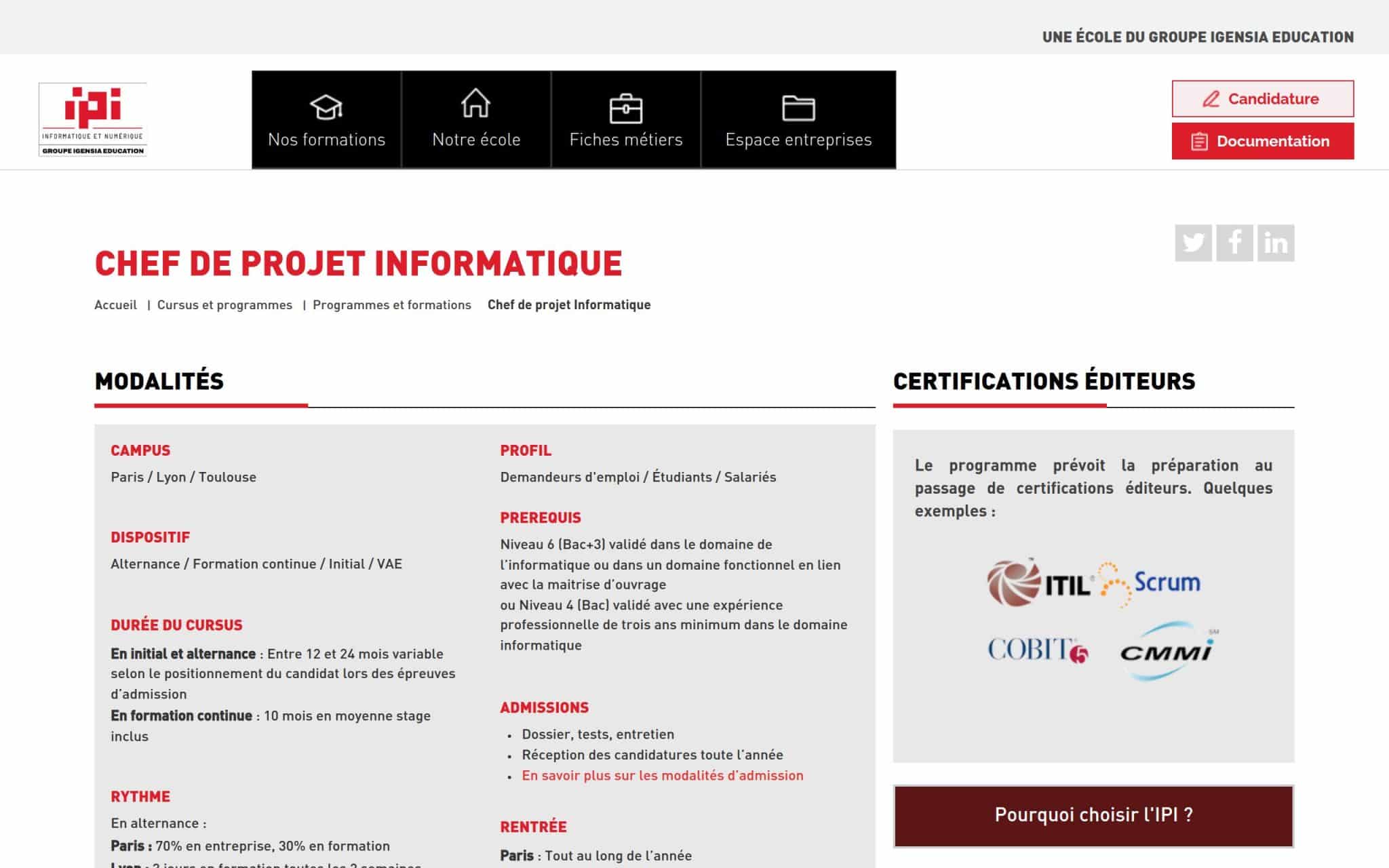Chef de projet Informatique - Ipi