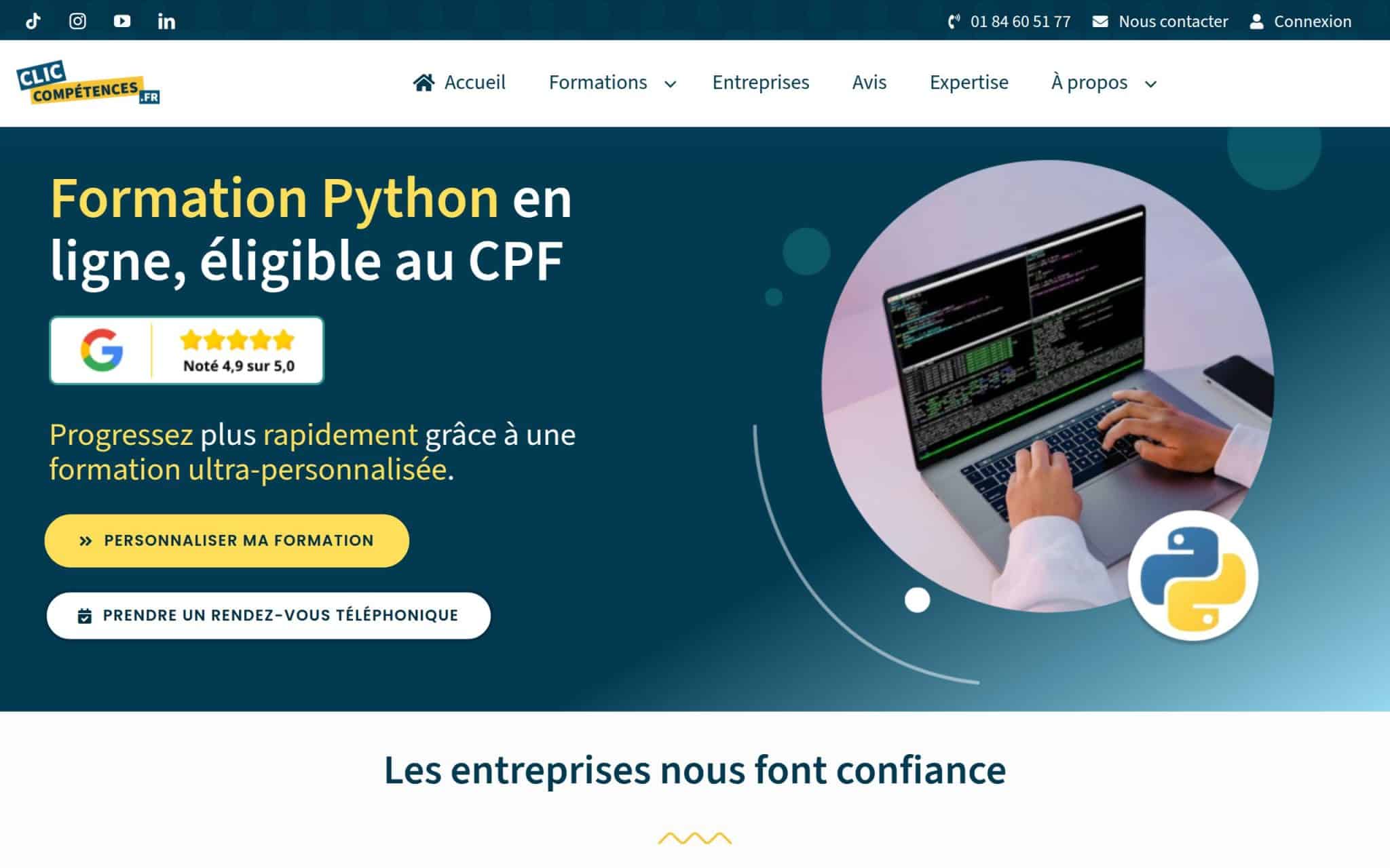 Formation Python en ligne, éligible au CPF - Clic Compétences