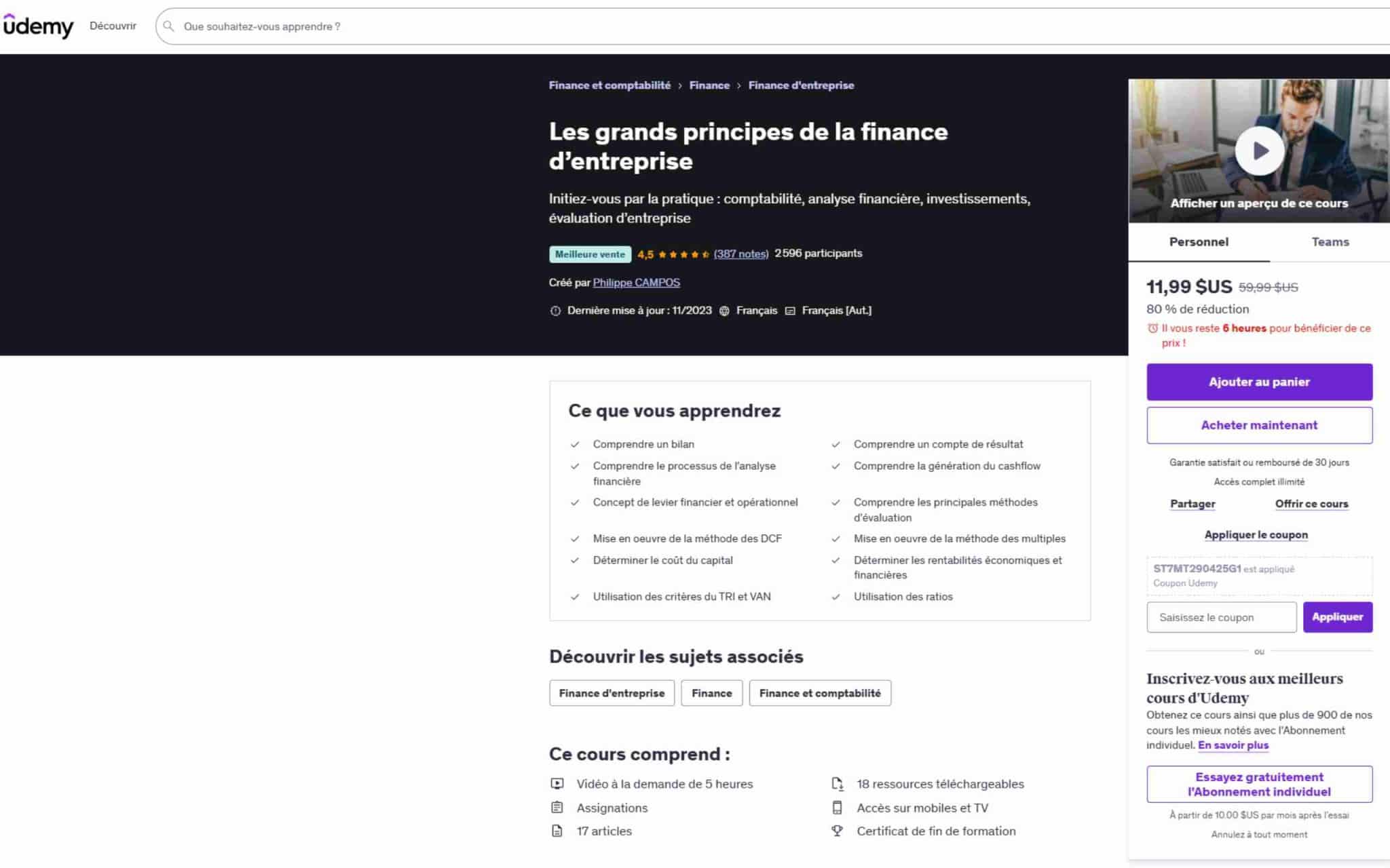 Les grands principes de la finance d’entreprise - Udemy