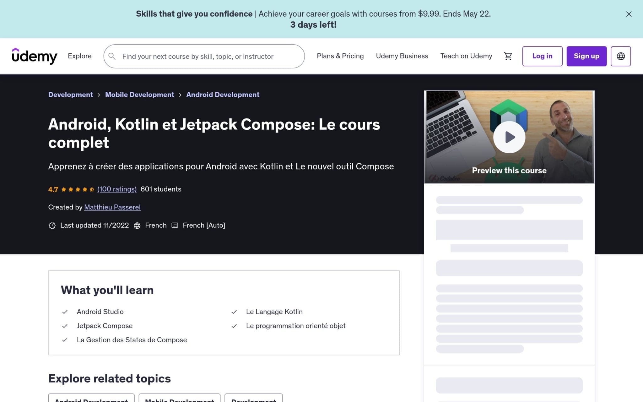 Android, Kotlin et Jetpack Compose: Le cours complet - Udemy