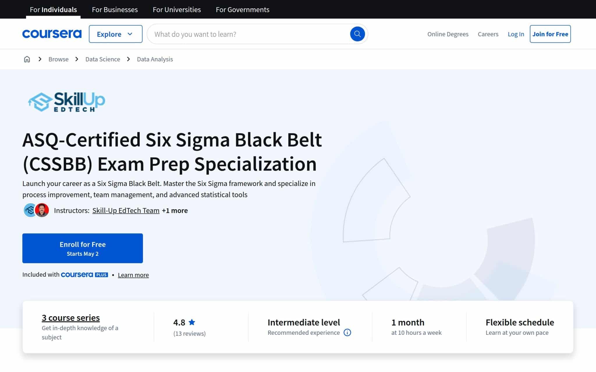 Spécialisation ASQ-Certified Six Sigma Black Belt (CSSBB) Exam Prep - Coursera