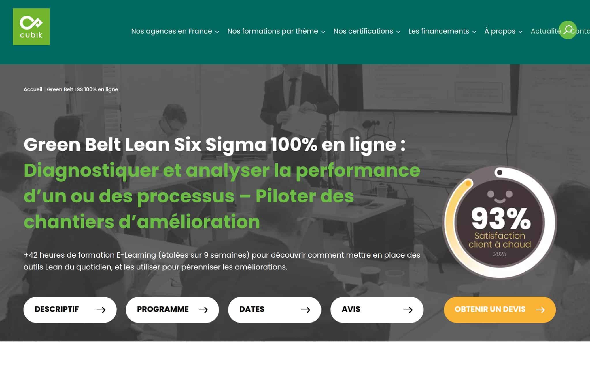 Green Belt Lean Six Sigma 100% en ligne - cubik