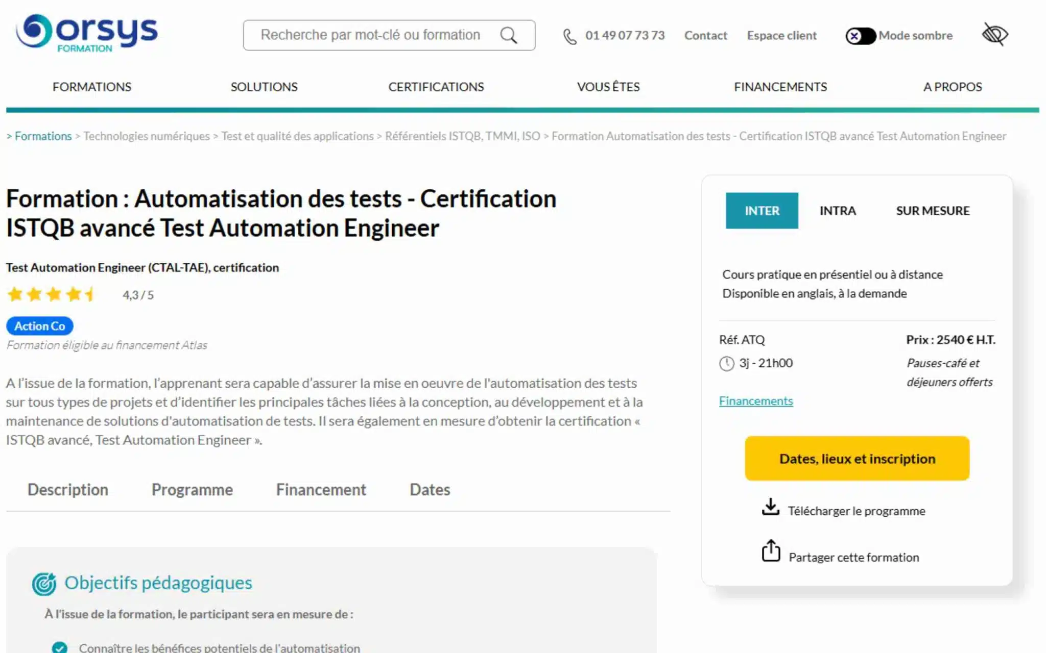 Automatisation des tests - Certification ISTQB avancé Test Automation Engineer - Orsys