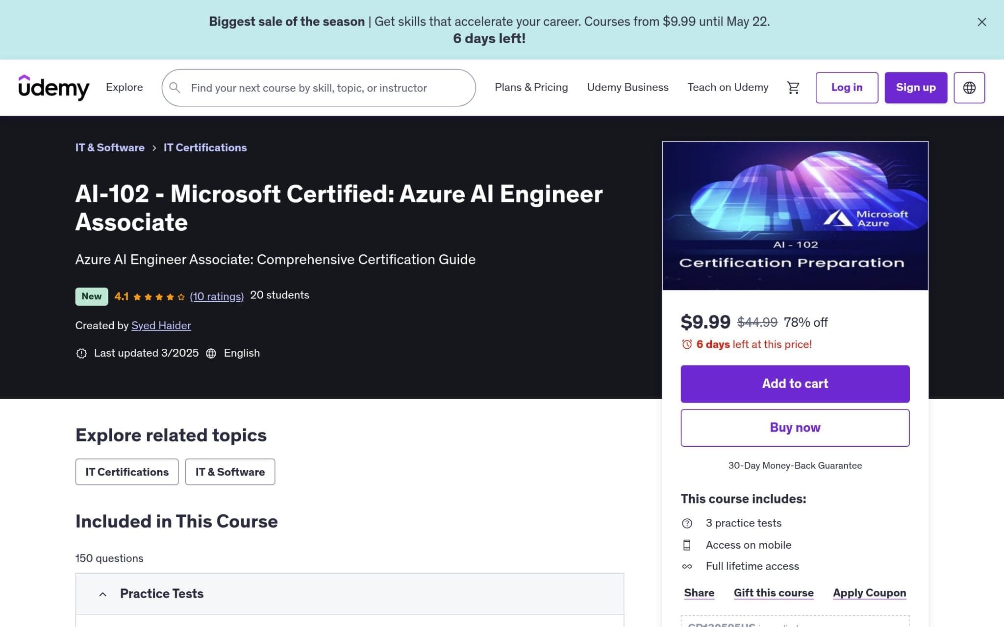 AI-102 - Microsoft Certified: Azure AI Engineer Associate - Udemy
